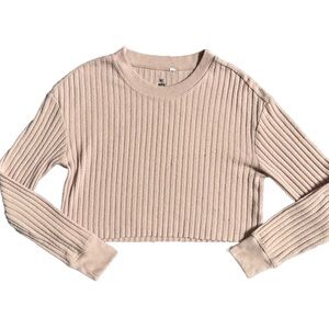 ME TO WE / PAC-SUN DUSTY PINK LONG SLEEVE RIBBED CROPPED CREWNECK SWEATER SIZE S